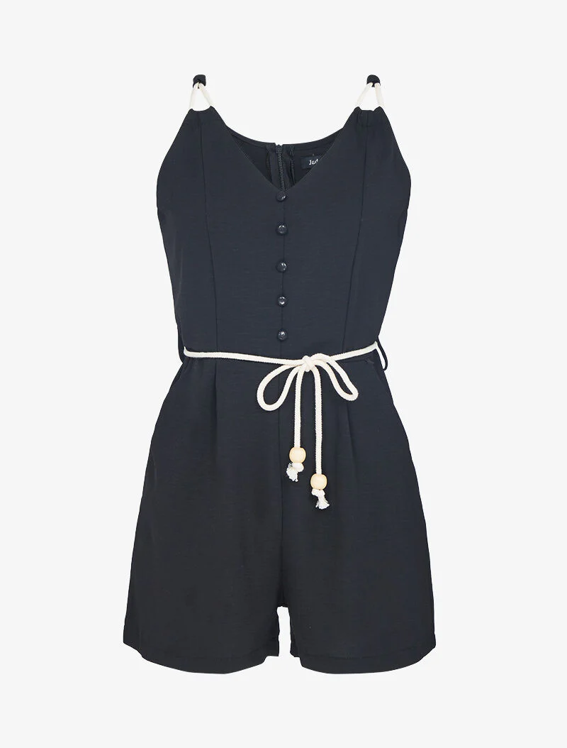 Vloeibare combishort met touwtjesdetails - zwart