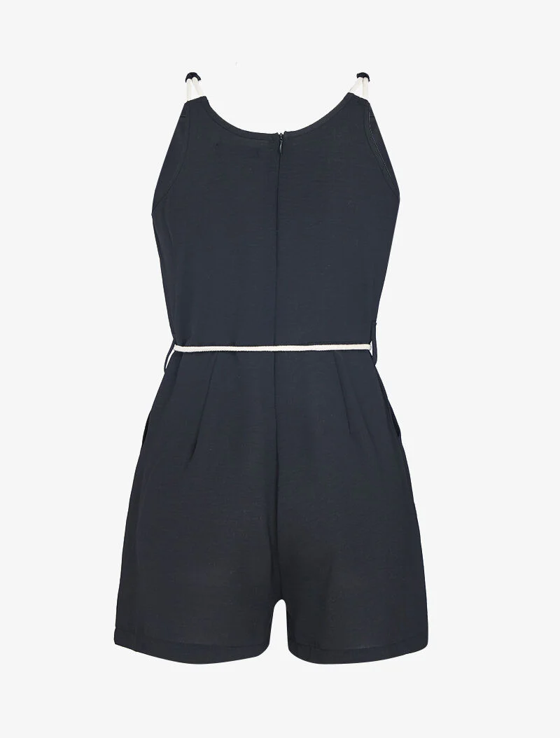 Vloeibare combishort met touwtjesdetails - zwart - Image 2