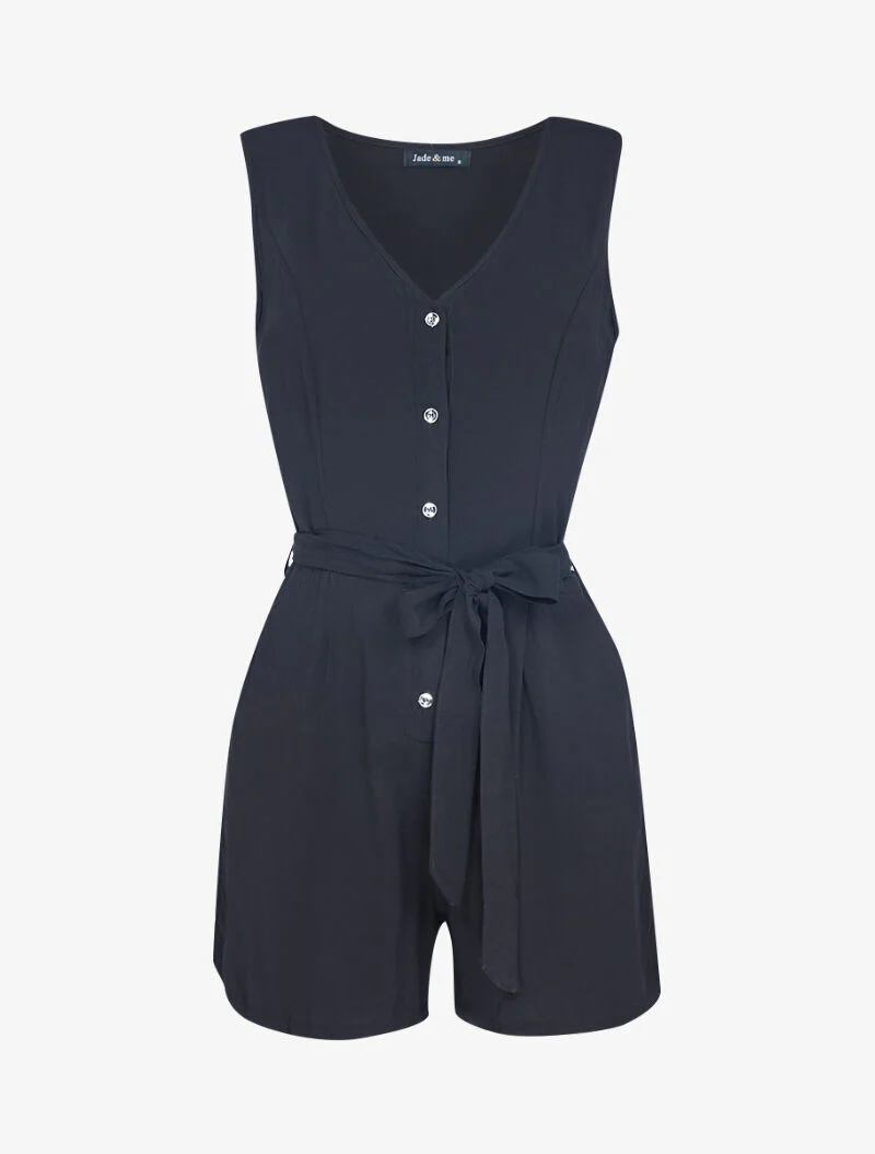 Vloeibare jumpsuit met zilveren knoopsluiting - zwart - Image 2