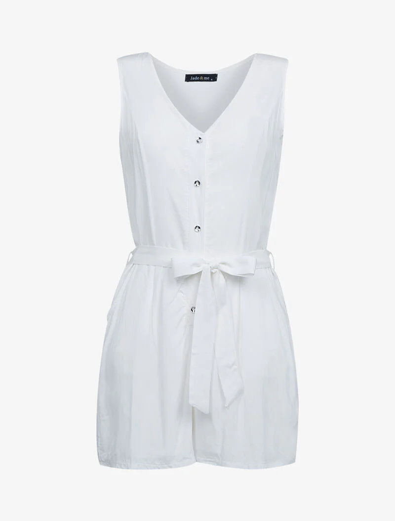 Vloeibare jumpsuit met zilveren knoopsluiting - wit