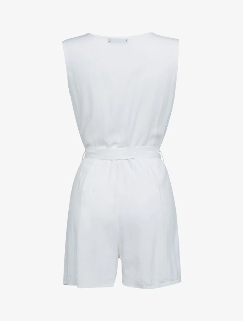 Vloeibare jumpsuit met zilveren knoopsluiting - wit - Image 2