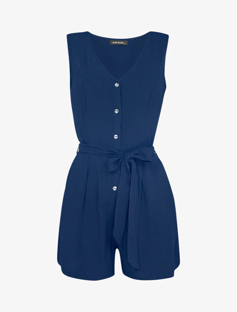 Vloeibare jumpsuit met zilveren knoopsluiting - marine