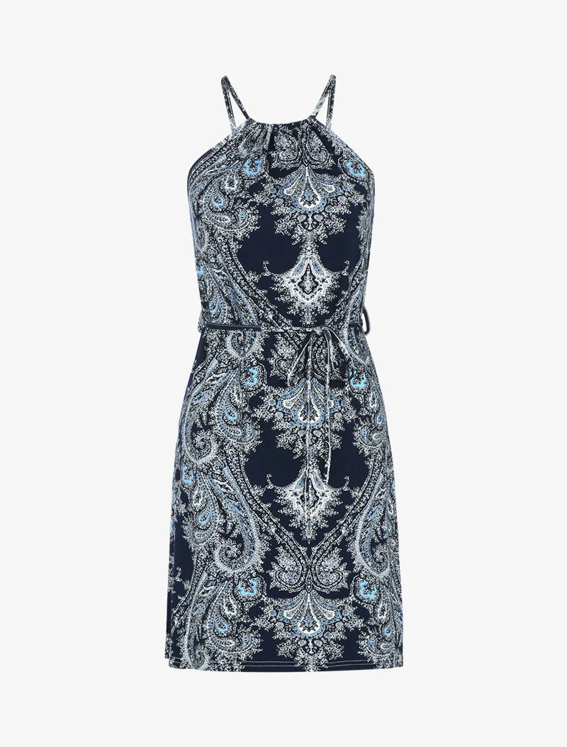 Vloeiende jurk met paisleyprint - marineblauw