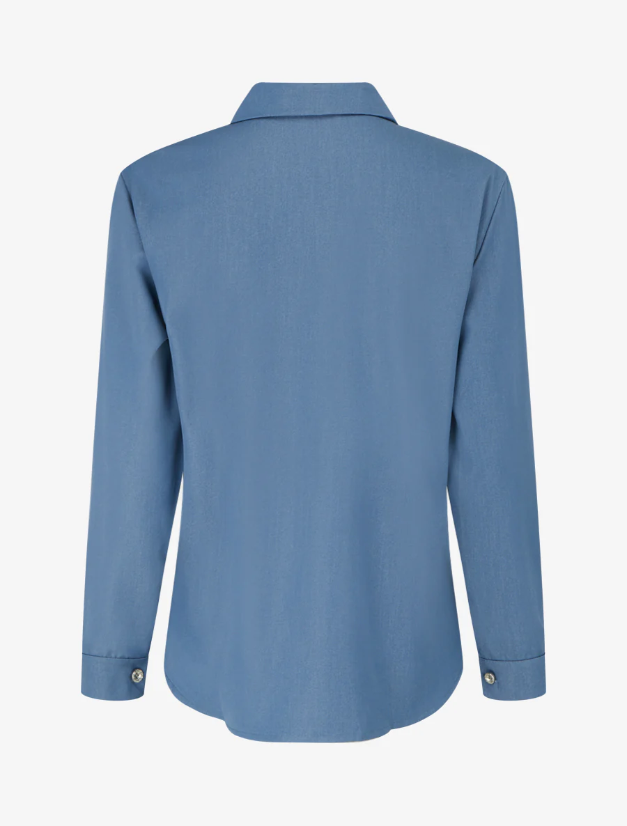 Vloeiend effen overhemd met zakken - Blauw - Image 2