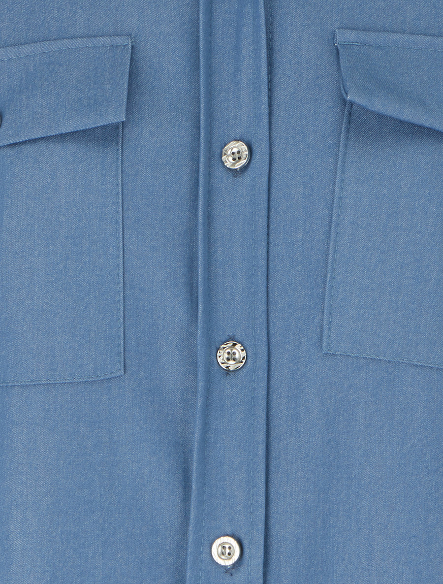 Vloeiend effen overhemd met zakken - Blauw - Image 3