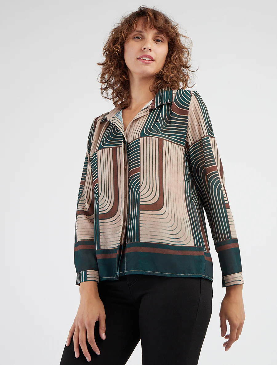 Vloeiende blouse met grafische print - Dennengroen