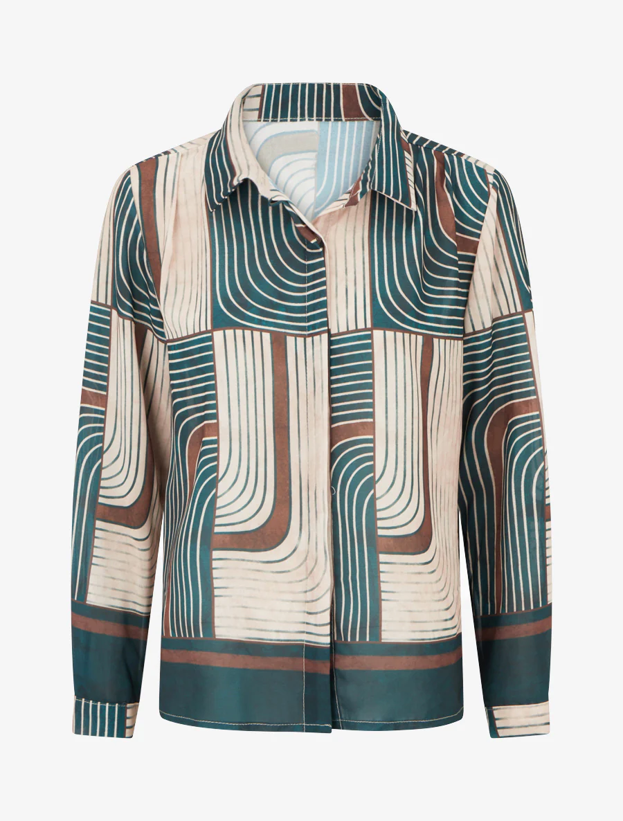 Vloeiende blouse met grafische print - Dennengroen - Image 2
