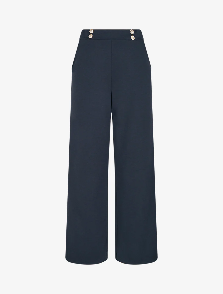 Vloeiende broek met een taille versierd met knopen. - Nachtblauw