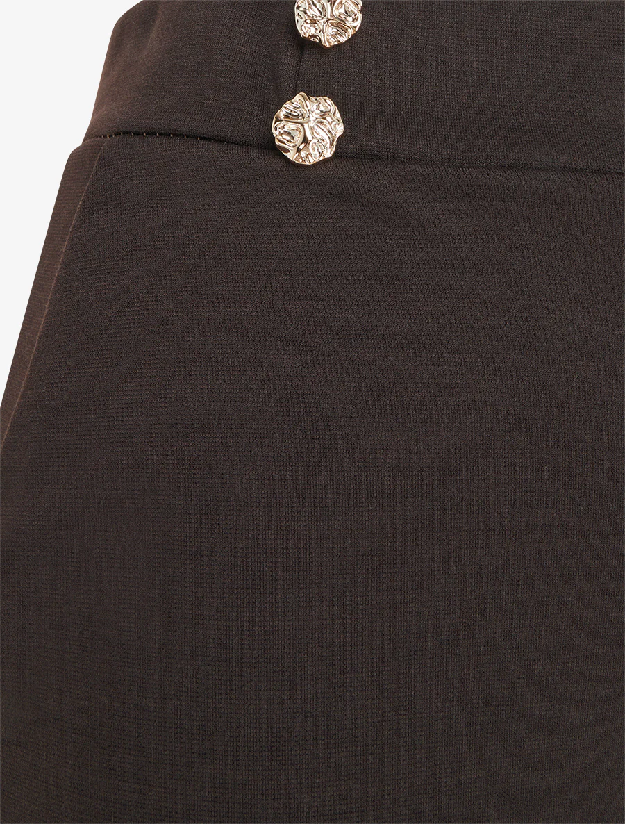 Vloeiende broek met een taille versierd met knopen. - Donkerbruin - Image 3