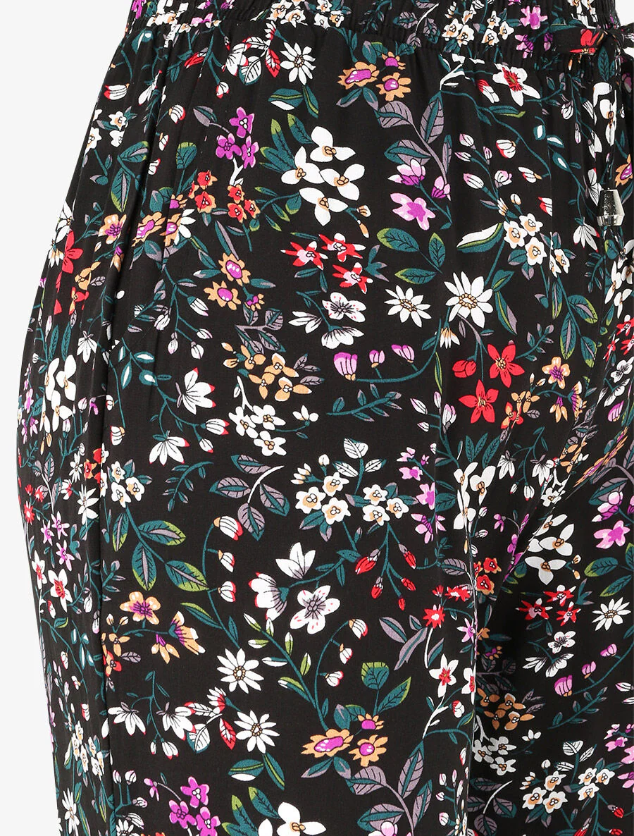 Vloeiende broek met kleine bloemenprint en elastische randen - Zwart - Image 3