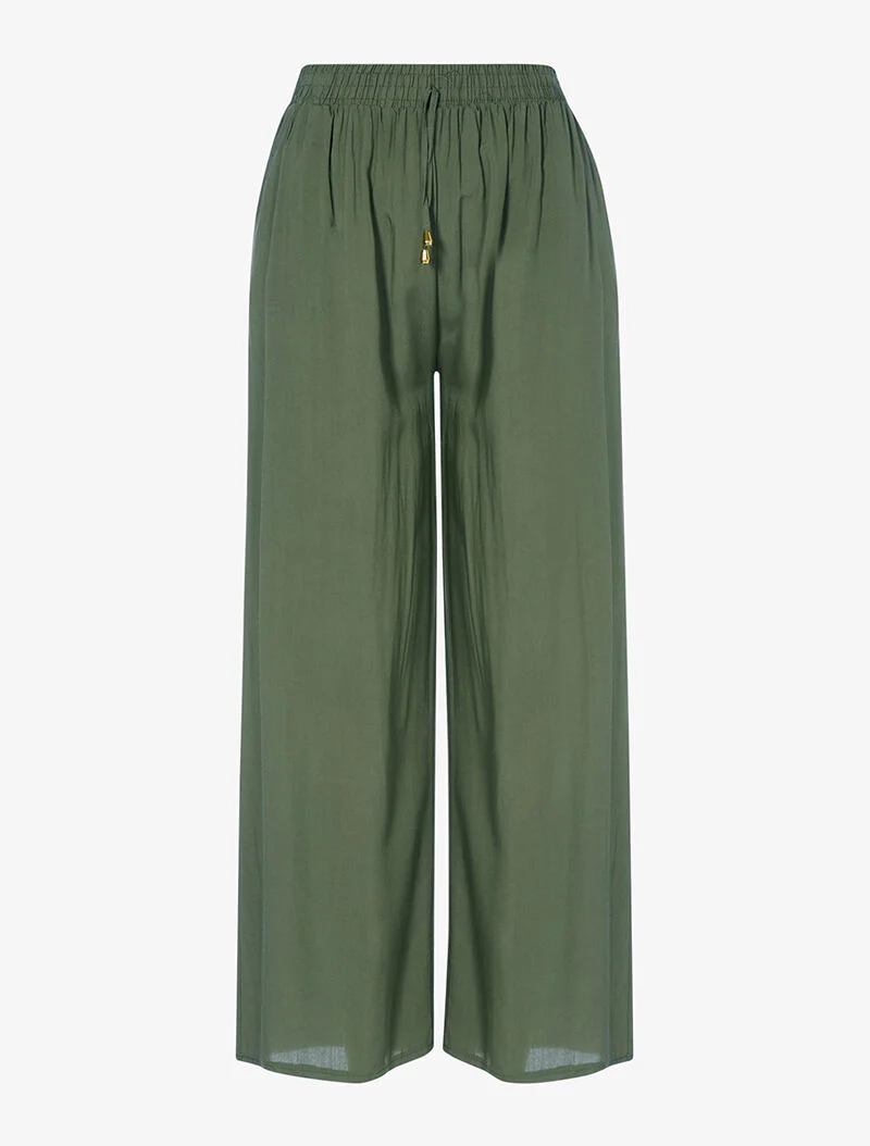 Vloeiende effen broek - kaki