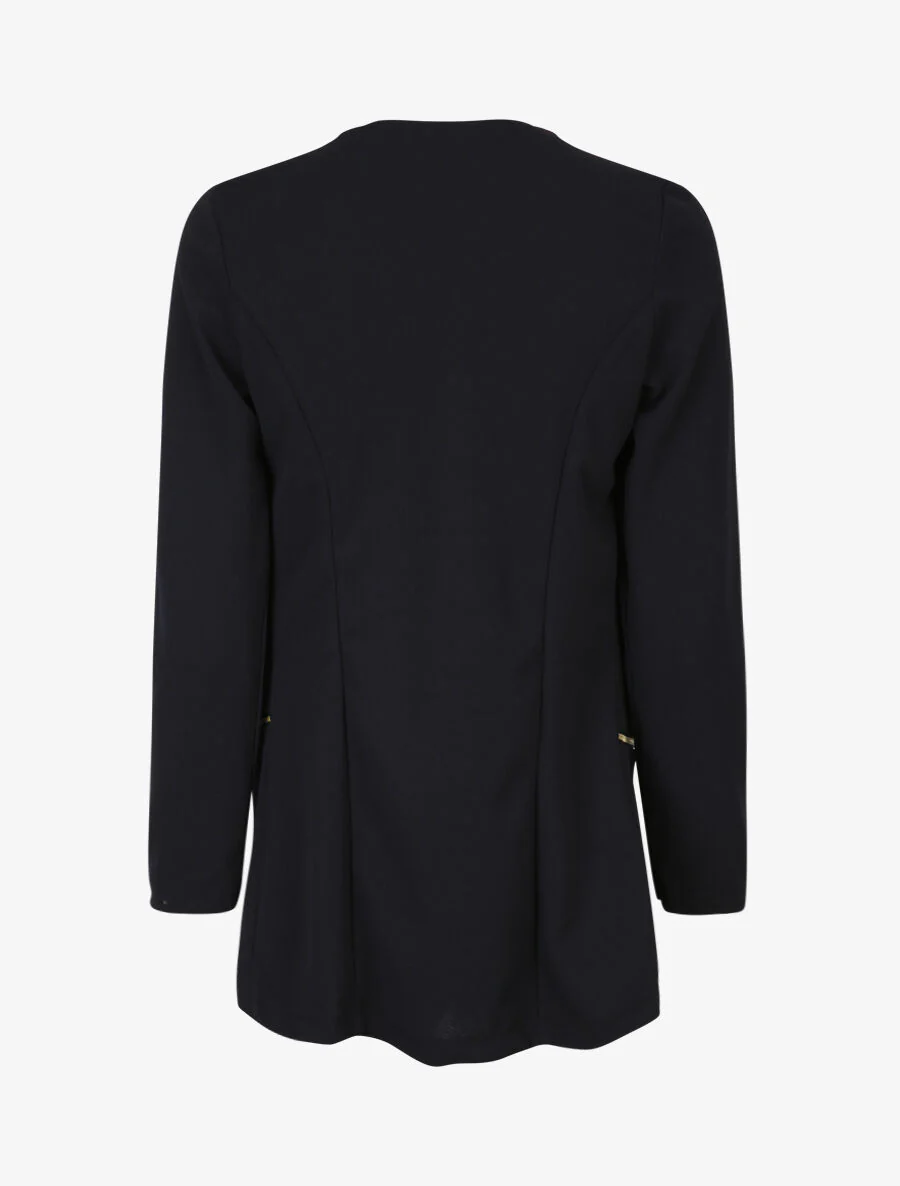 Vloeiende jas met ritszakken en rechte kraag - Donkerblauw - Image 2