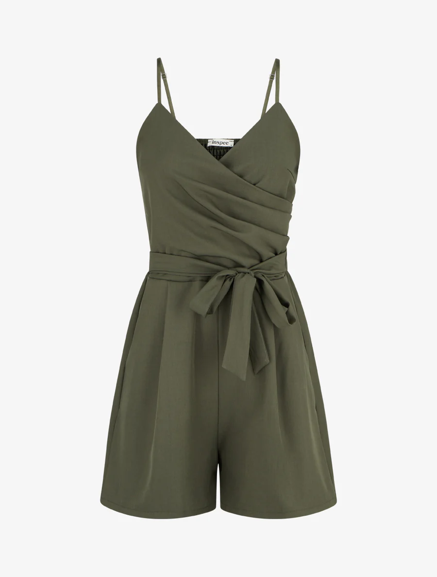 Vloeiende jumpsuit met fijne bandjes - Kaki