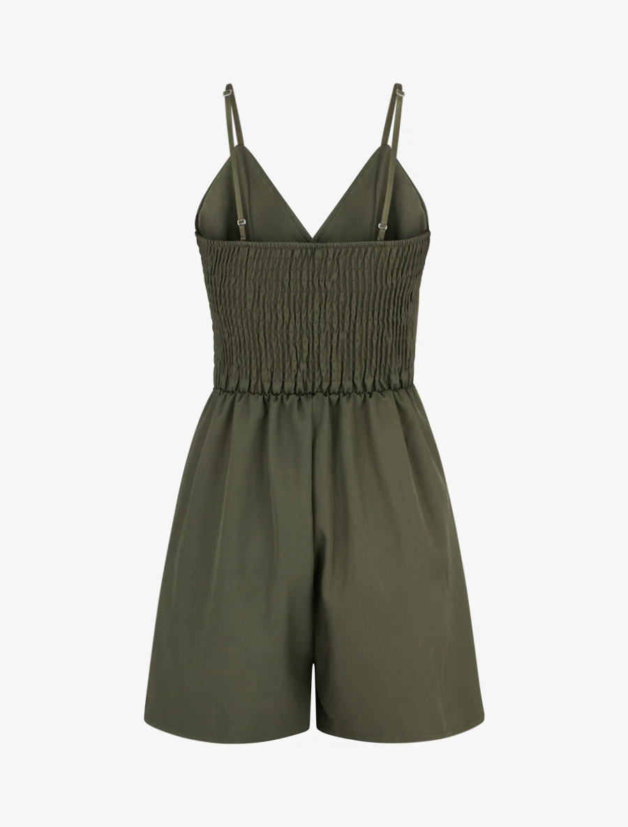 Vloeiende jumpsuit met fijne bandjes - Kaki - Image 2