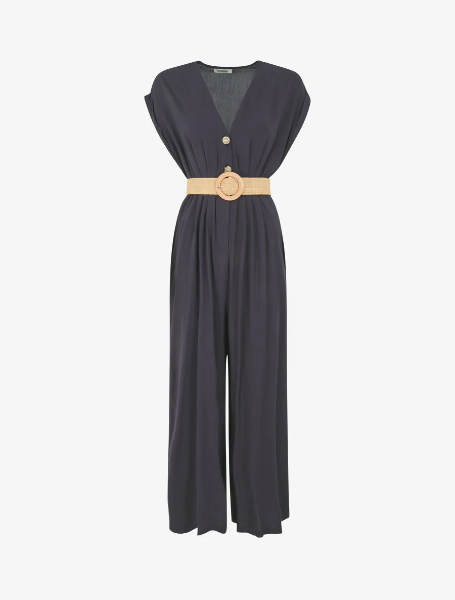 Vloeiende jumpsuit met korte mouwen - Marineblauw
