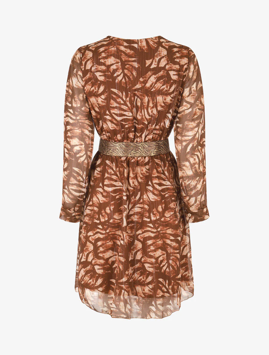 Vloeiende jurk met bloemenprint en gestileerde taille - bruin - Image 2