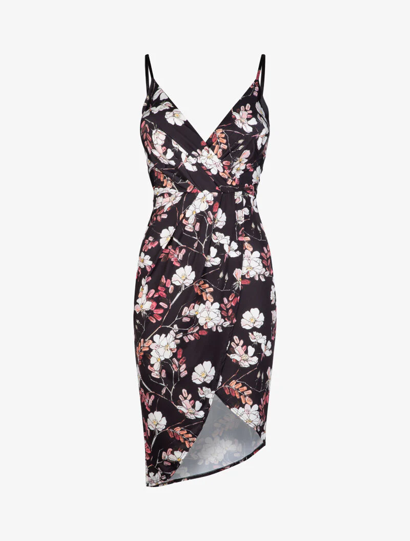 Vloeiende jurk met bloemenprint - Zwart