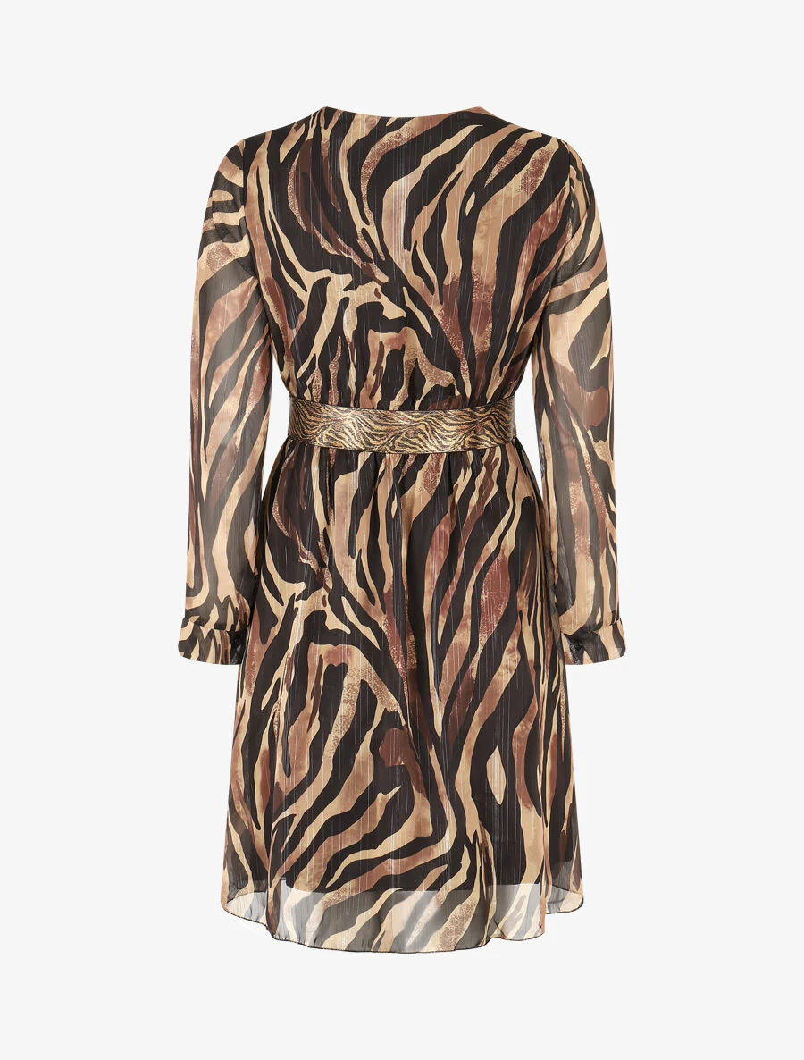 Vloeiende jurk met zebraprint en stijlvolle tailleband - zwart - Image 2