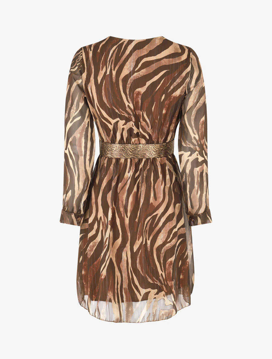 Vloeiende jurk met zebraprint en stijlvolle tailleband - bruin - Image 2