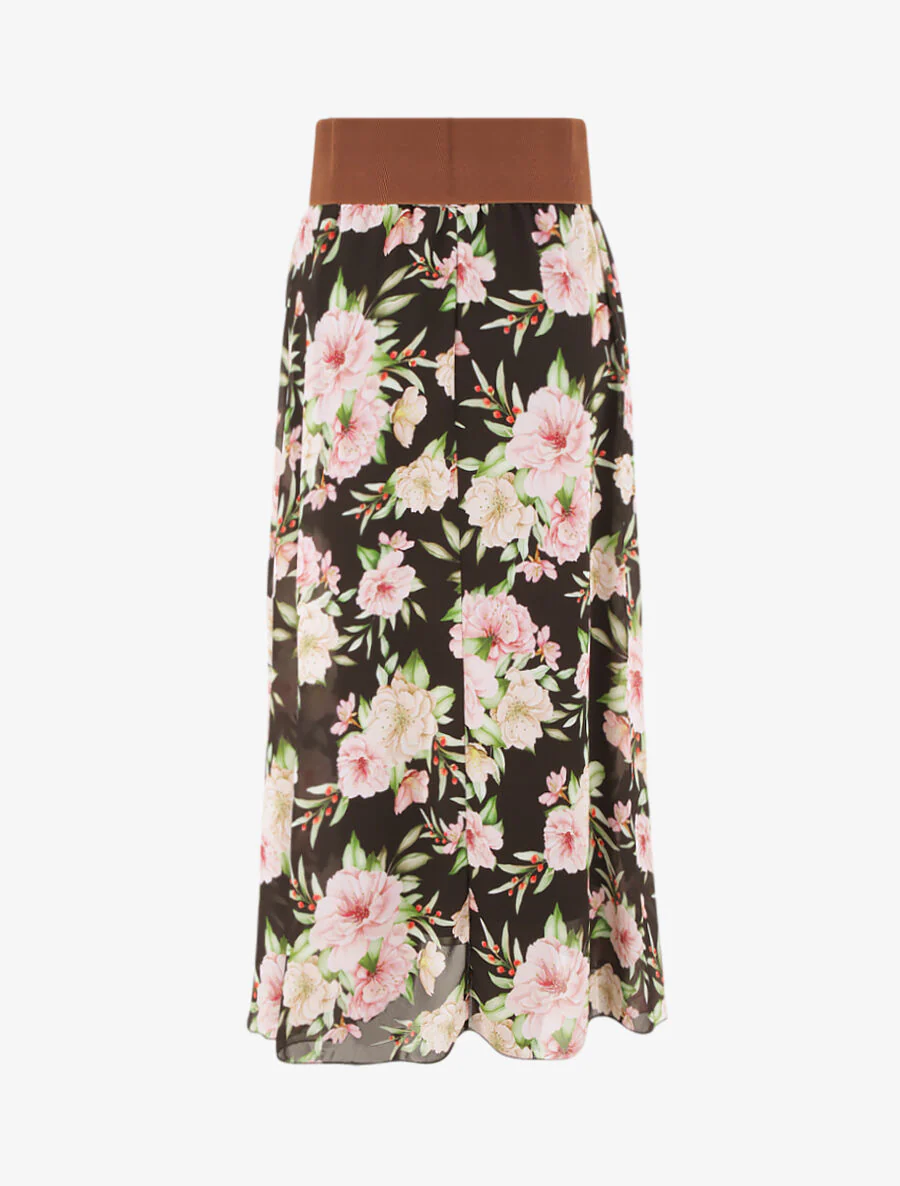 Vloeiende midi-rok met bloemenprint - Zwart - Image 2