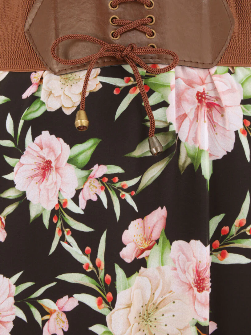 Vloeiende midi-rok met bloemenprint - Zwart - Image 3