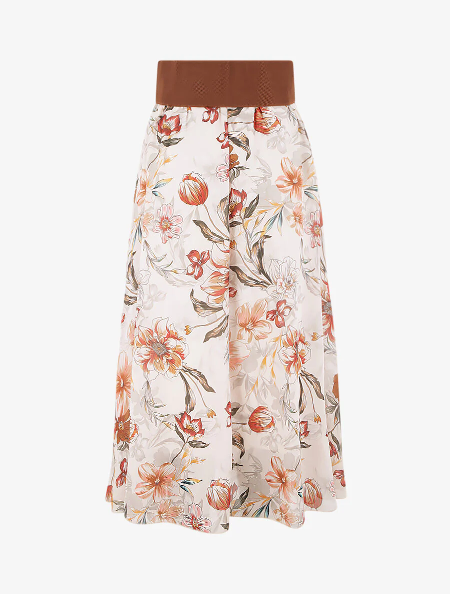 Vloeiende midi rok met orchidee print - Beige - Image 2