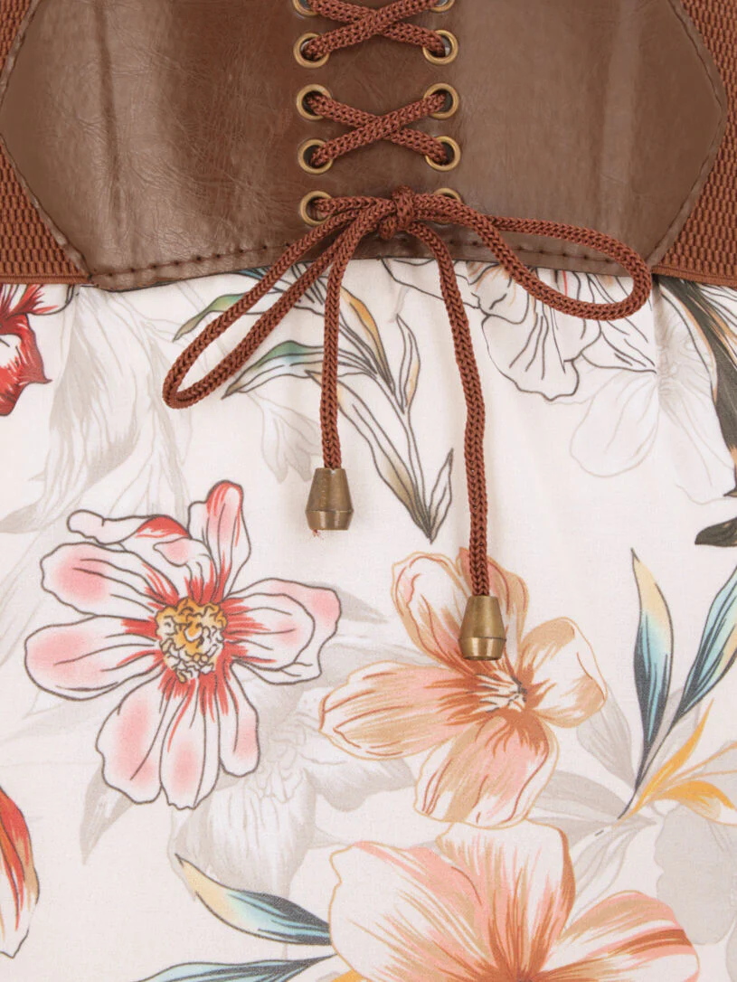 Vloeiende midi rok met orchidee print - Beige - Image 3