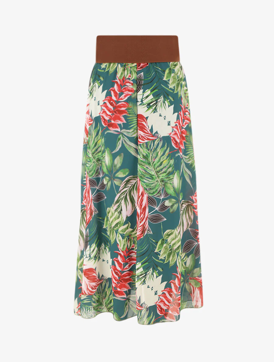 Vloeiende midi-rok met tropisch patroon - Blauwgroen - Image 2