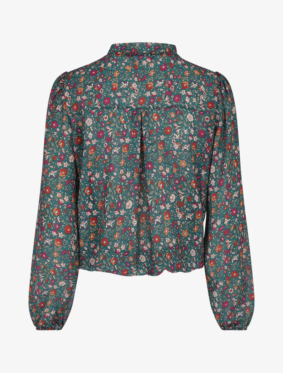 Vloeiende top met bloemenprint en bandjes - Dennengroen - Image 2