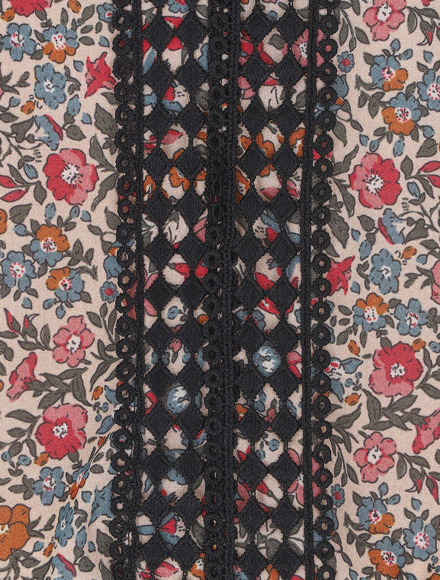 Vloeiende top met bloemenprint en bandjes - beige - Image 3