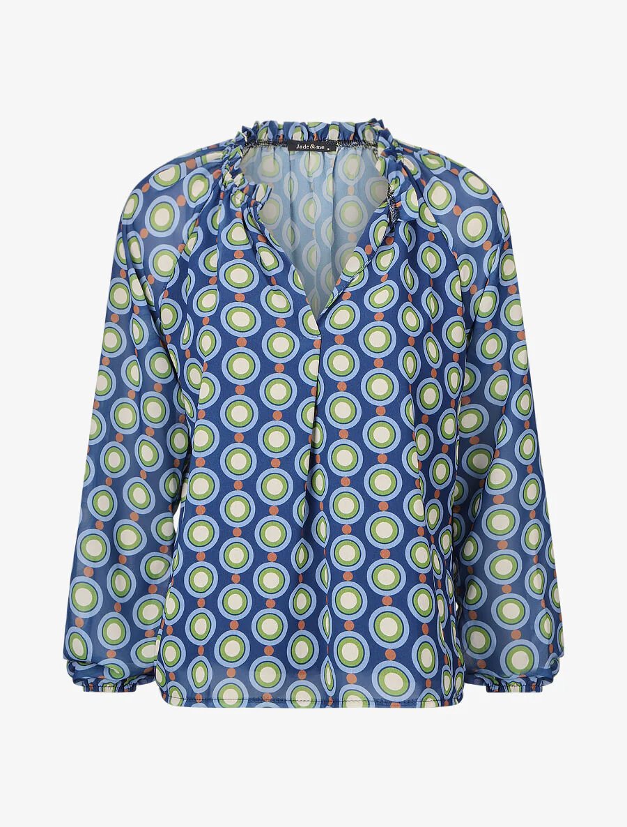 Vloeiende vintage geprinte bloes - marineblauw