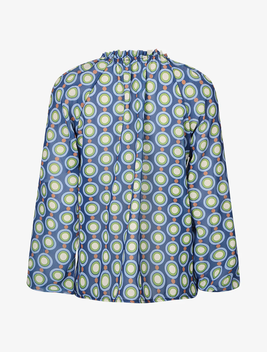 Vloeiende vintage geprinte bloes - marineblauw - Image 2