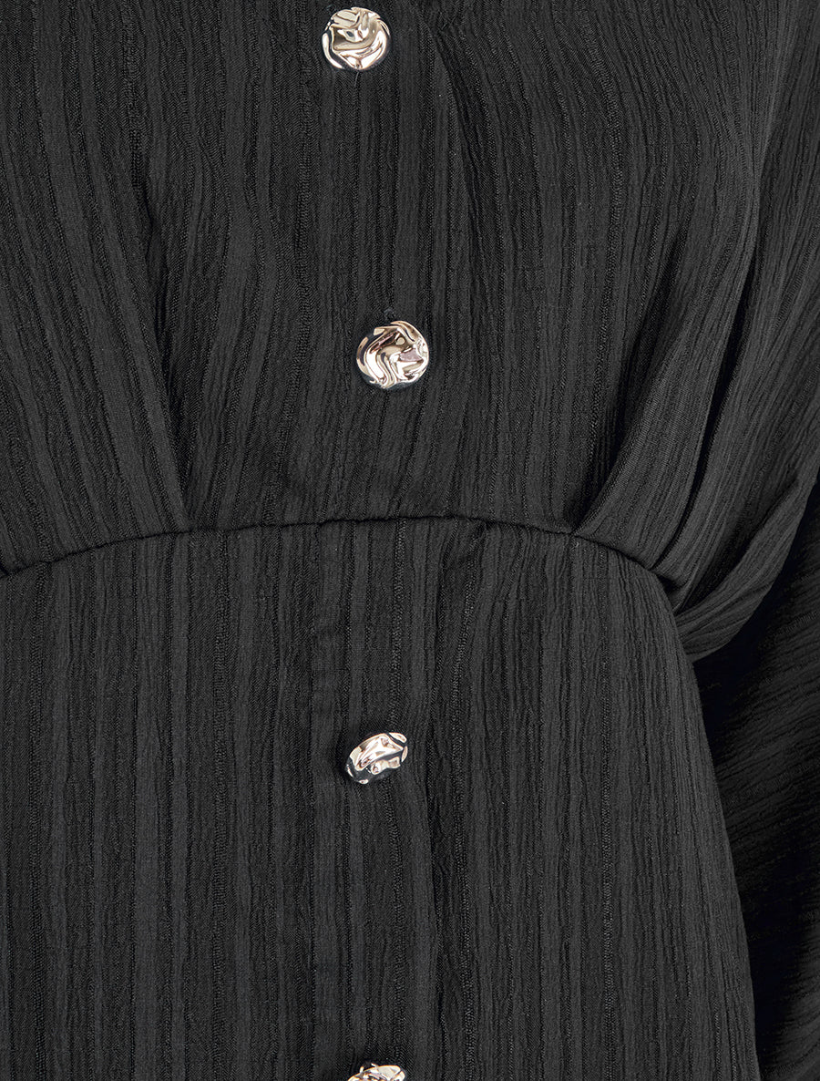 Vlotte blouse met decoratieve knopen - Zwart - Image 3