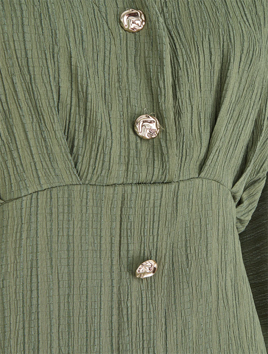 Vlotte blouse met decoratieve knopen - Kaki - Image 3