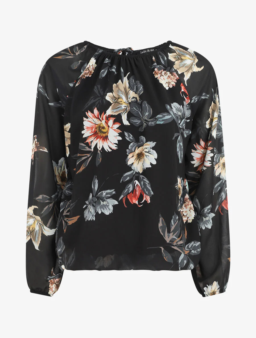 Voile blouse met bloemenprint - zwart