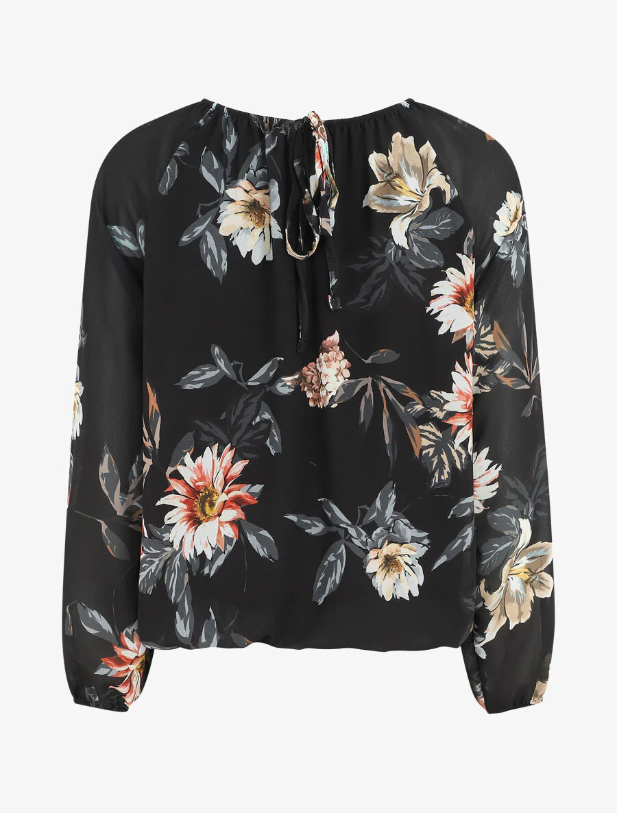Voile blouse met bloemenprint - zwart - Image 2