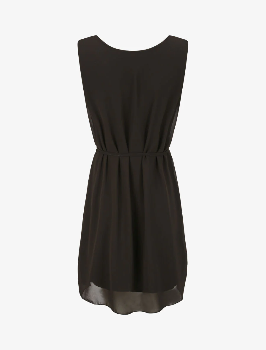 Voile jurk met ronde hals en ringdetail - Zwart - Image 2