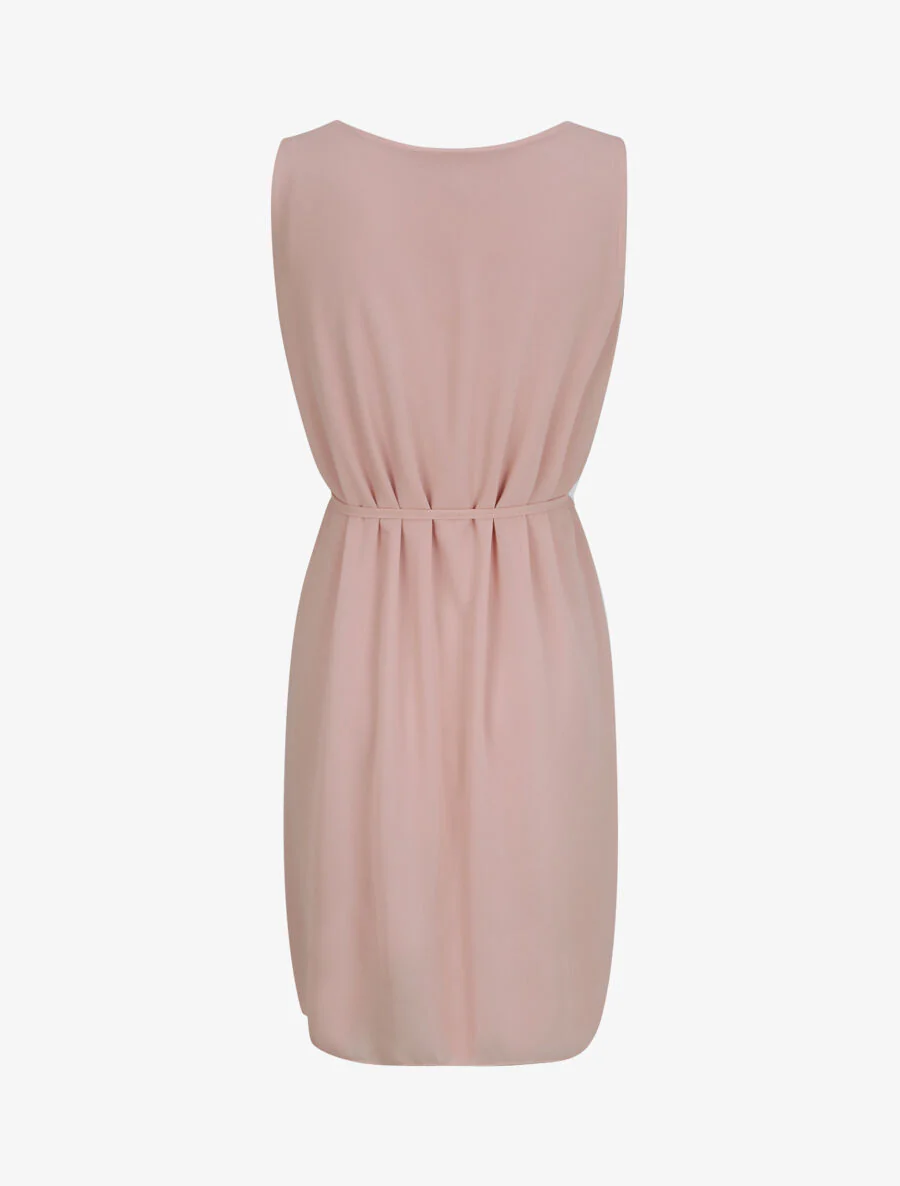 Voile jurk met ronde hals en ringdetail - Poederroze - Image 2