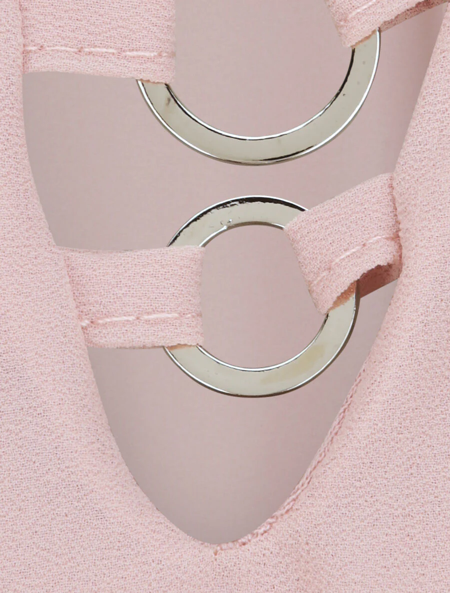 Voile jurk met ronde hals en ringdetail - Poederroze - Image 3