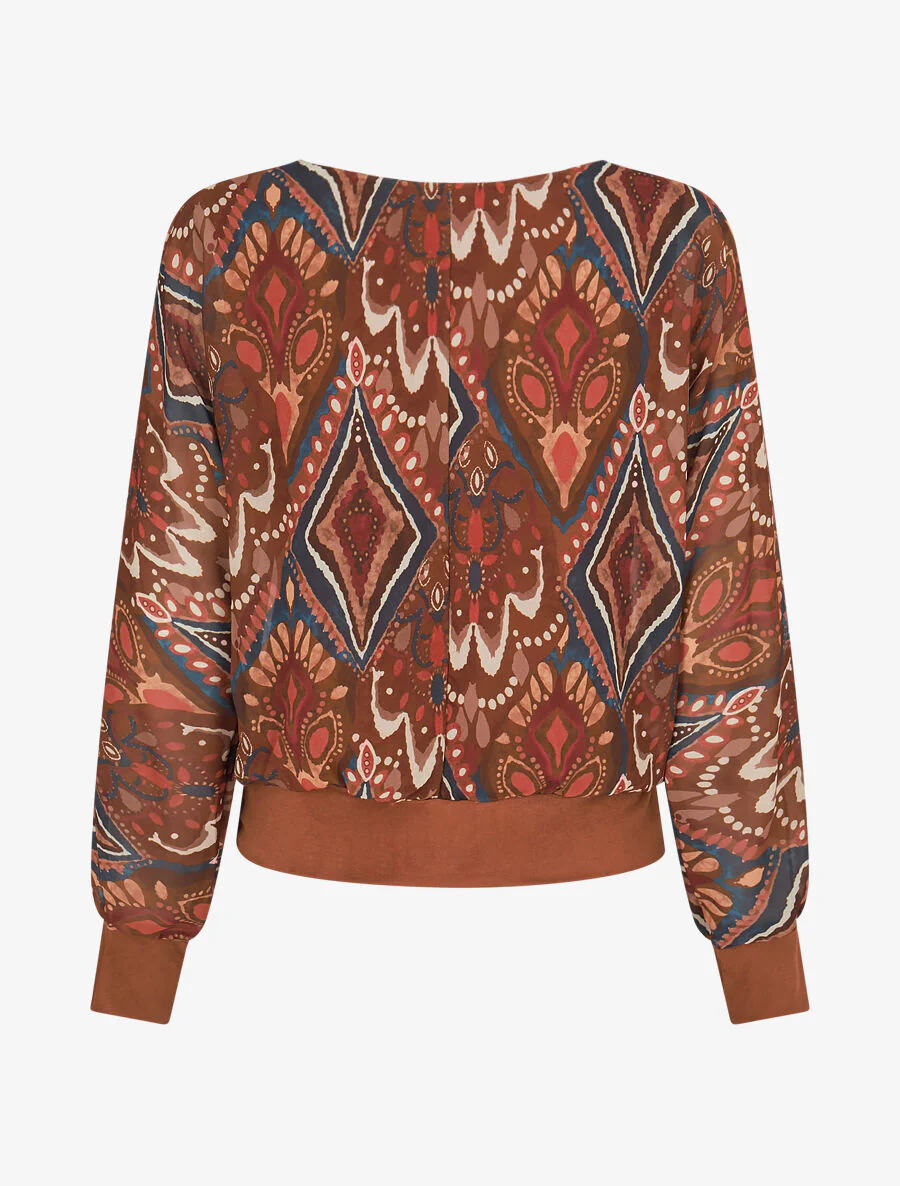 Voile top met grafische print - bruin - Image 2