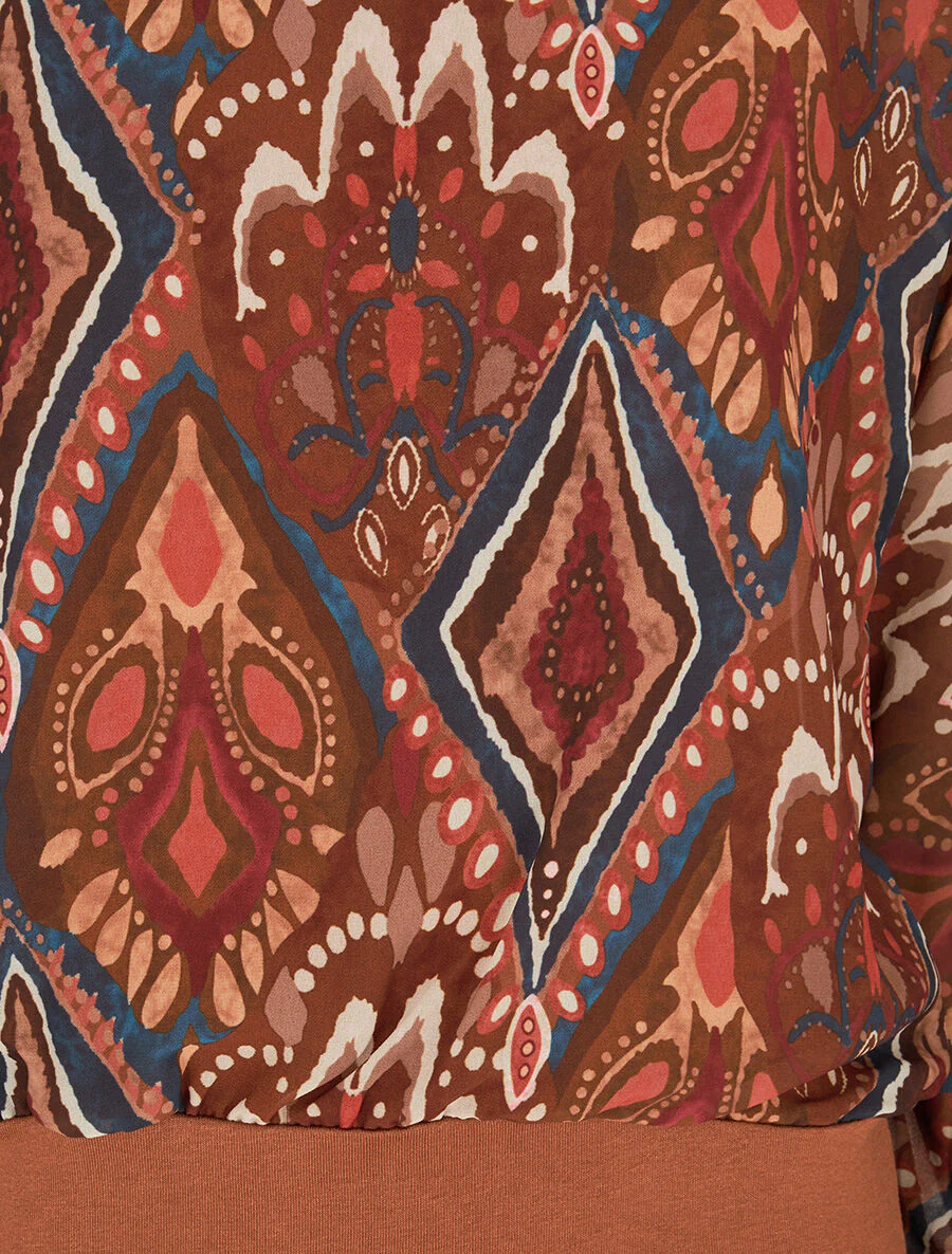 Voile top met grafische print - bruin - Image 3