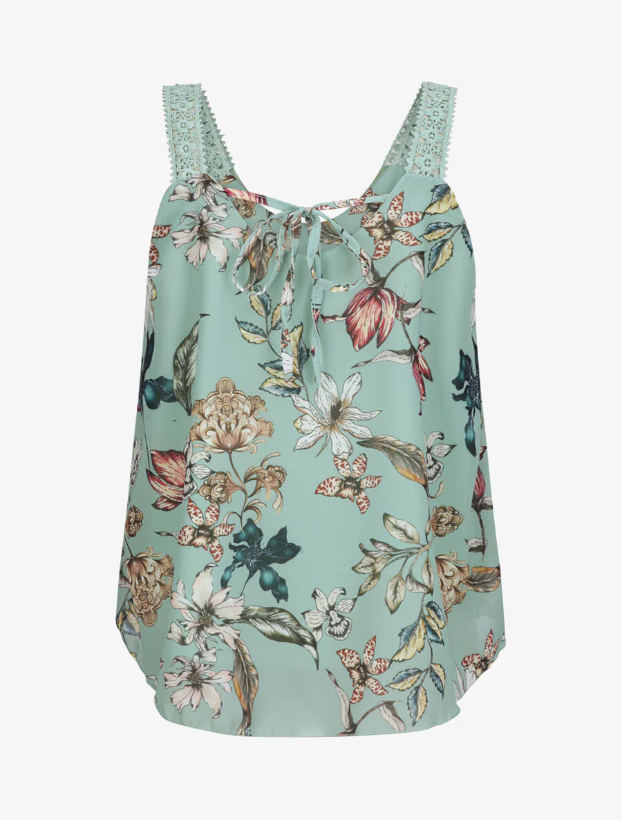 Voile top met wilde orchideeënprint - Watergroen - Image 2