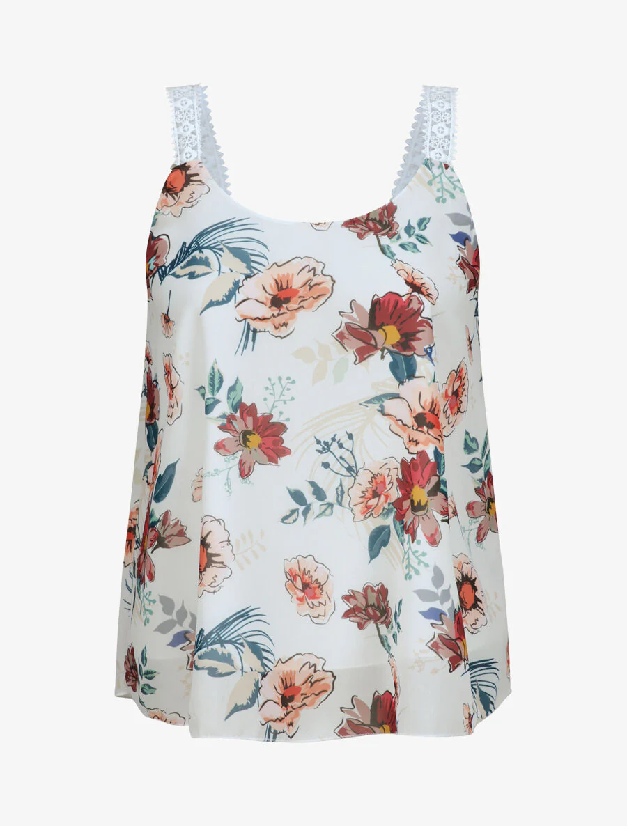 Top in bloemenprint zomervoile - Wit