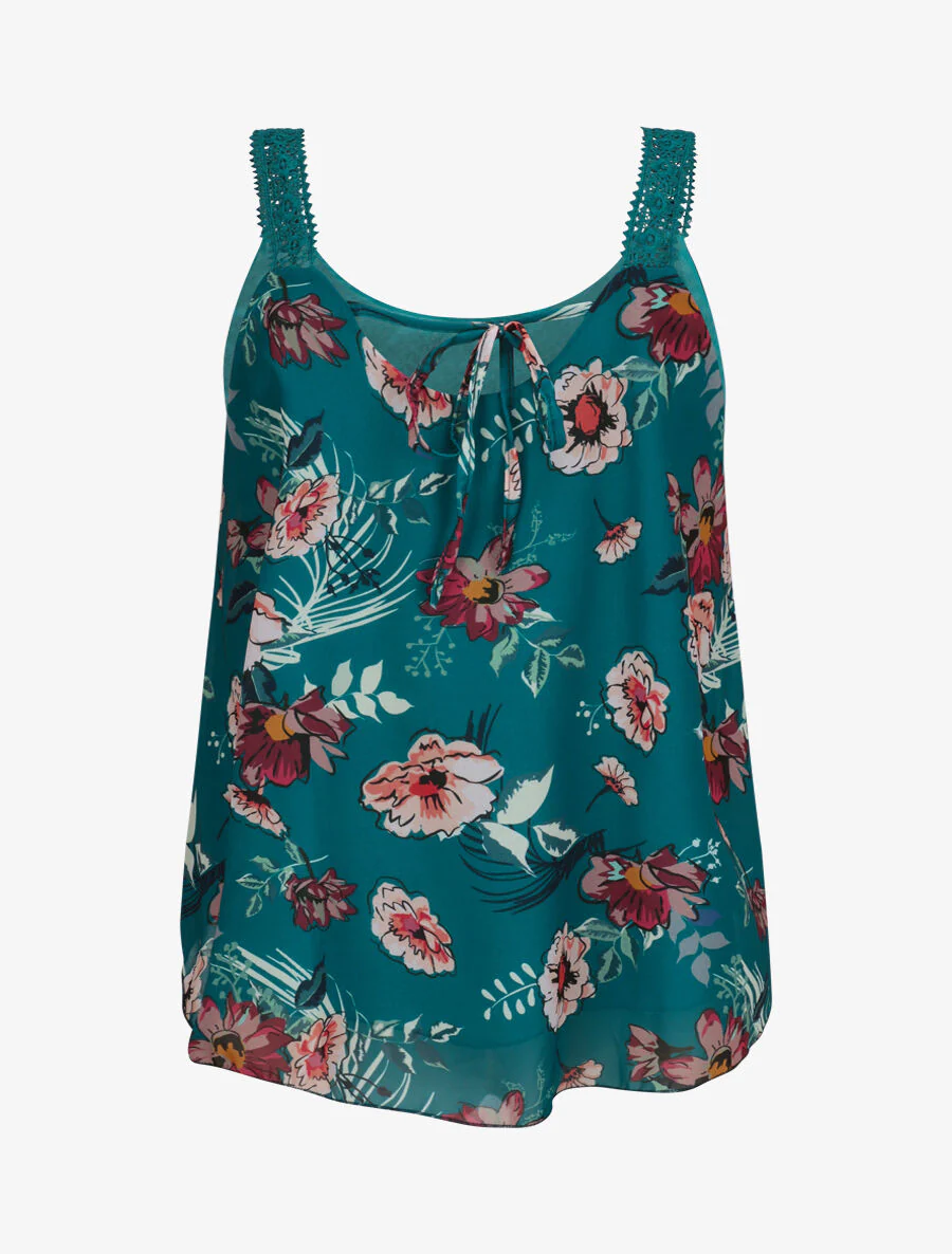 Top in bloemenprint zomervoile - Blauwgroen - Image 2