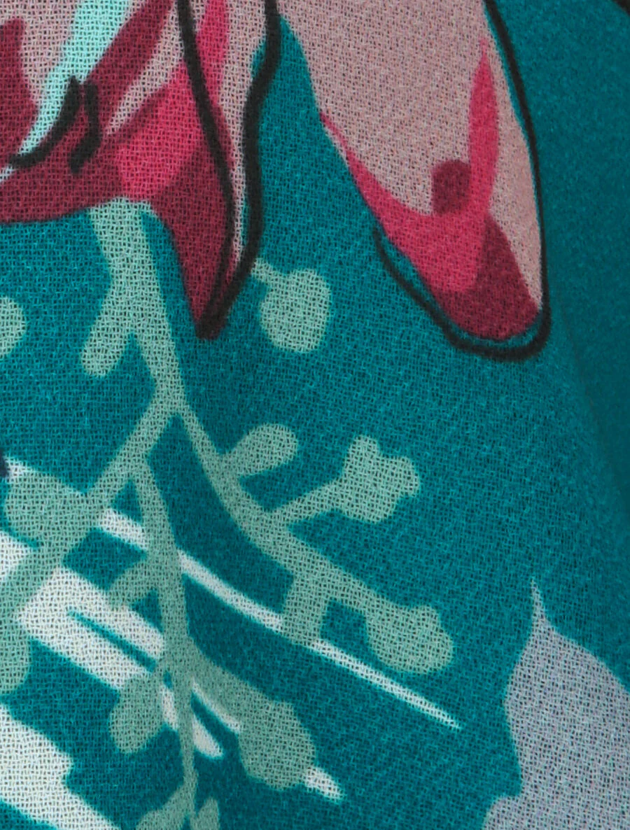 Top in bloemenprint zomervoile - Blauwgroen - Image 3