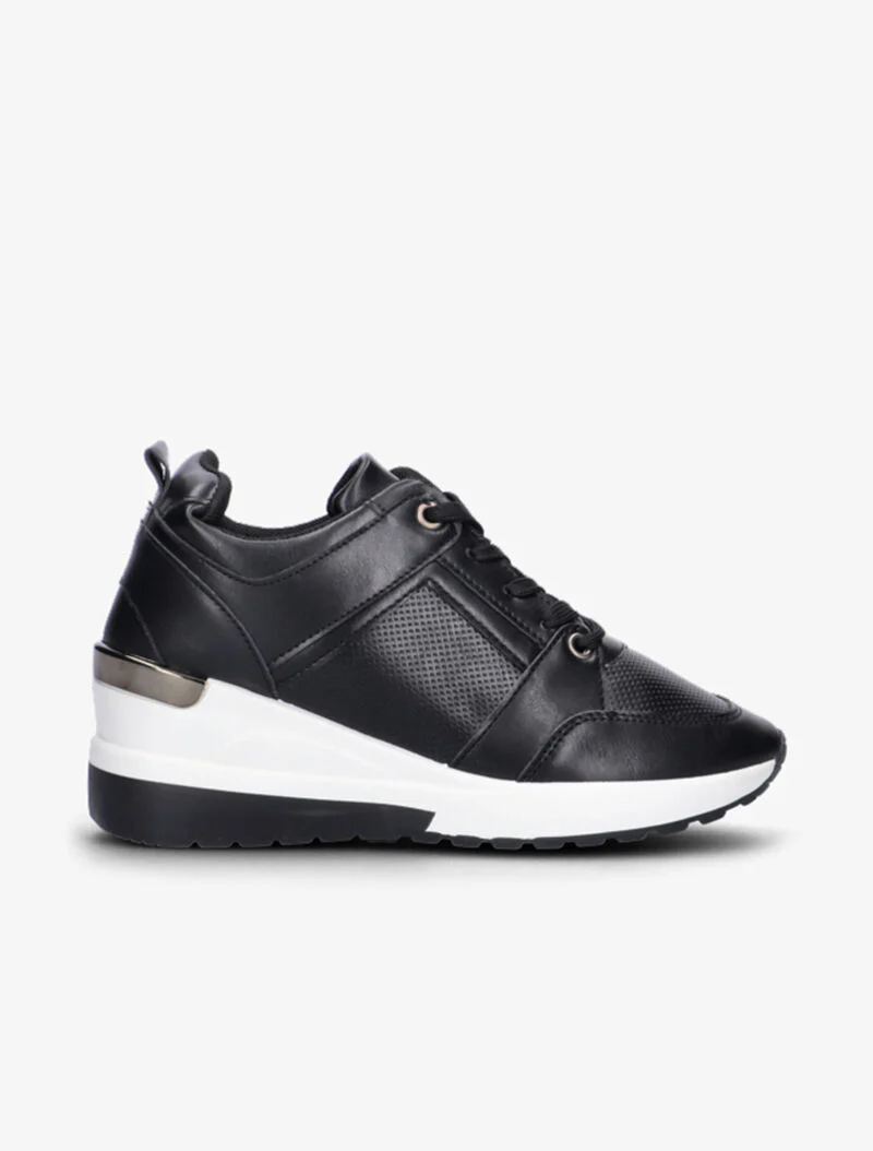 Wedge sneakers met metalen details - zwart - Image 2