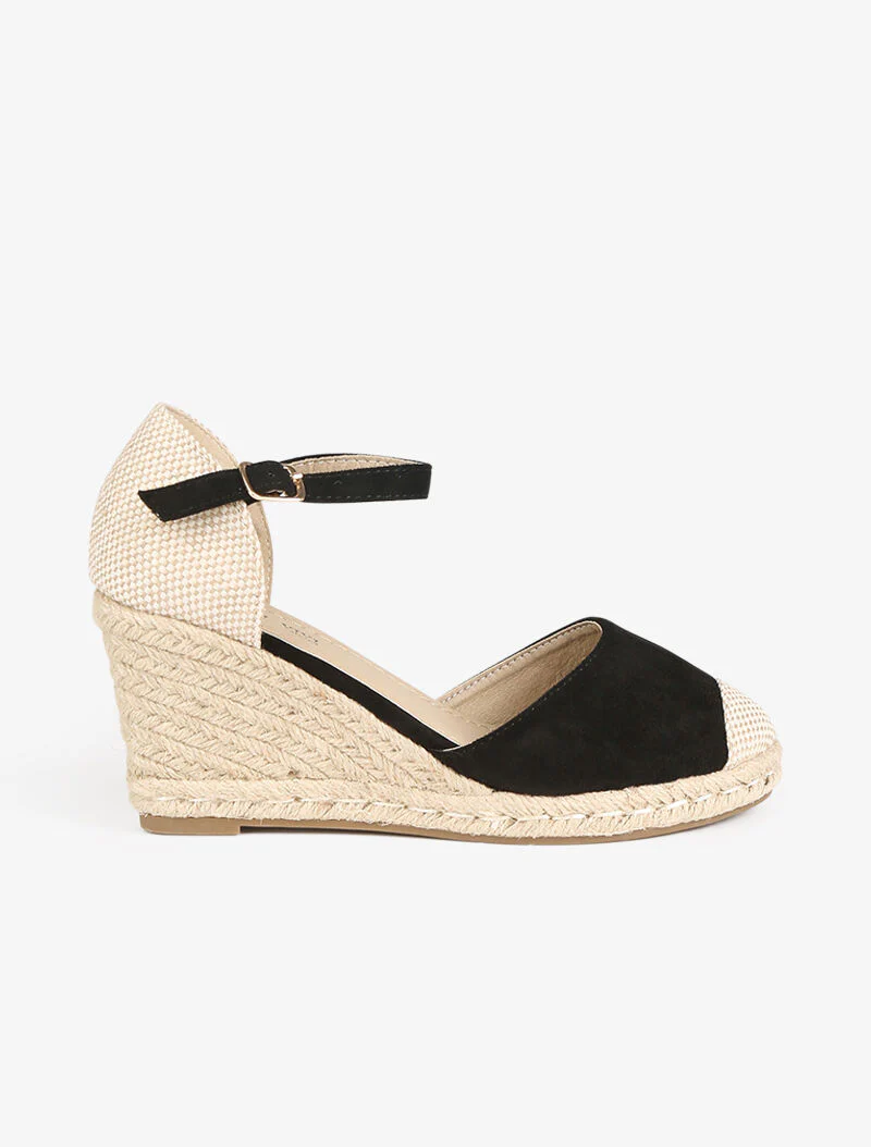 Wedges in espadrille style with two materials - zwart