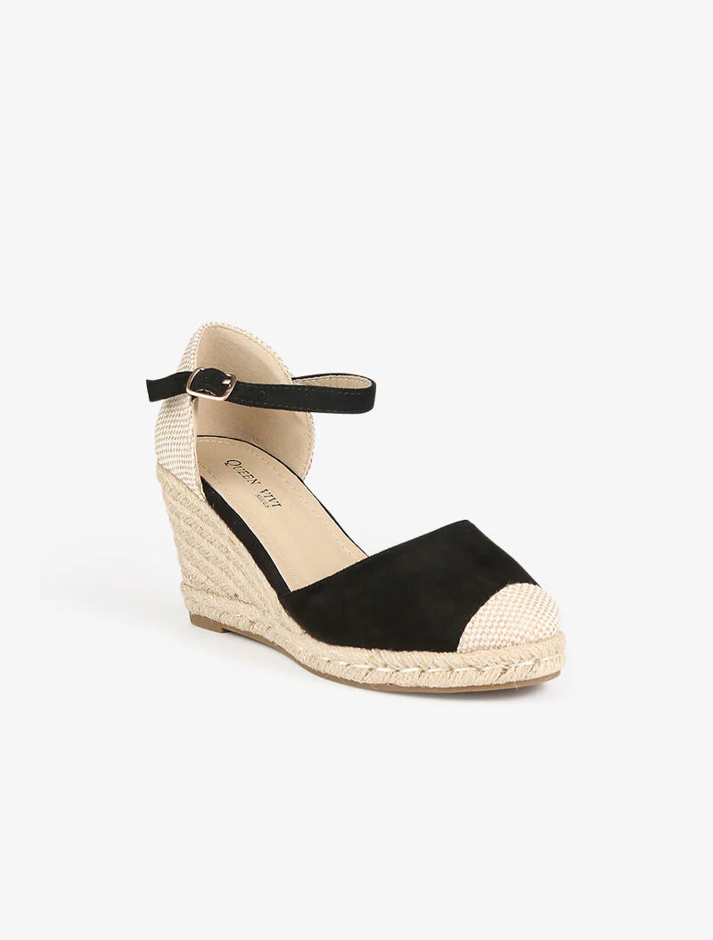 Wedges in espadrille style with two materials - zwart - Image 2