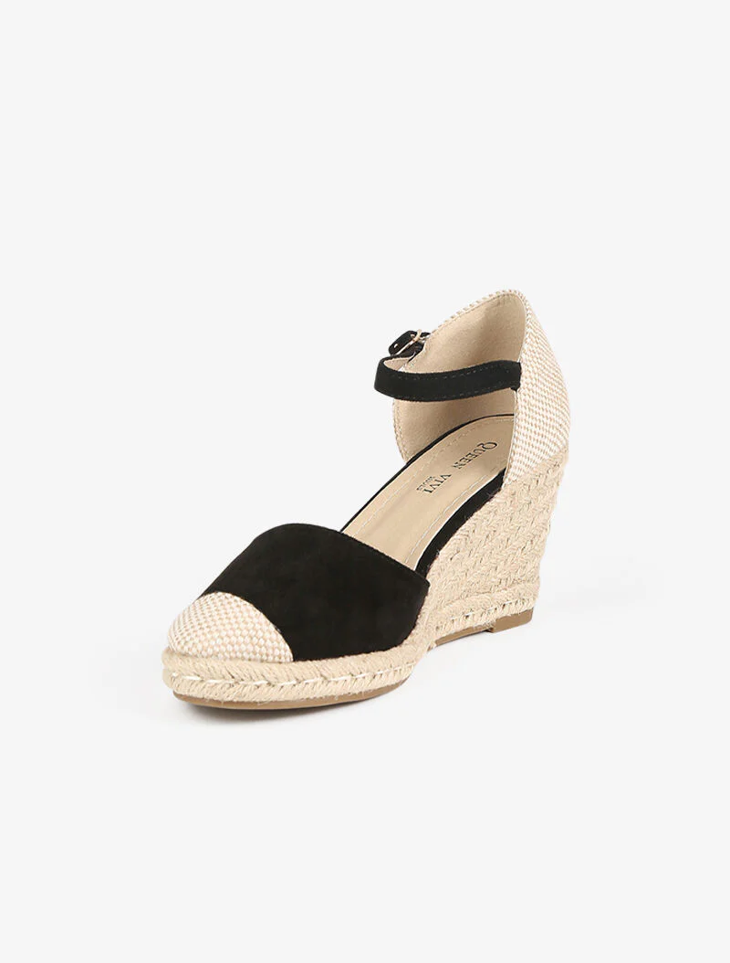 Wedges in espadrille style with two materials - zwart - Image 3