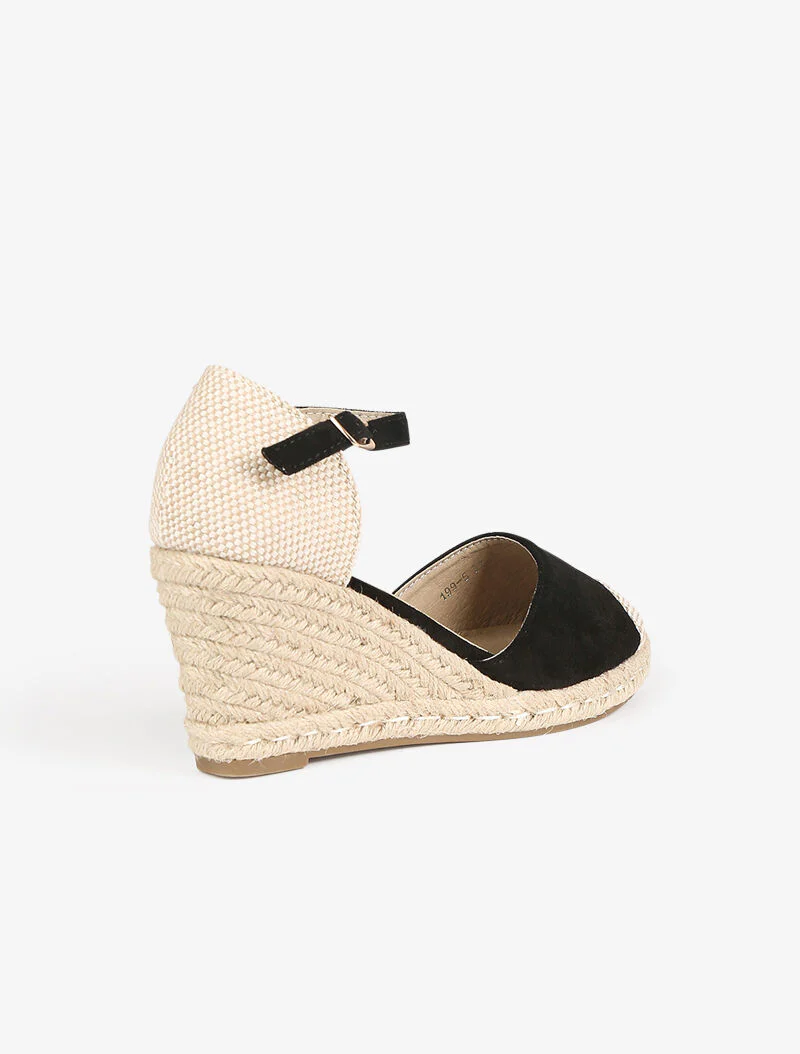 Wedges in espadrille style with two materials - zwart - Image 4